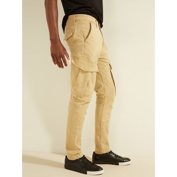 Guess Men’s Lunita Twill Cargo Jeans Utility Fit Crop Leg In Khaki Size 34 - Picture 3 of 14